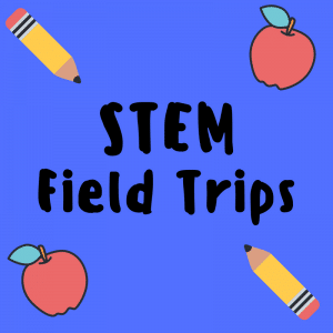 STEM Field Trips graphic with apples and pencils