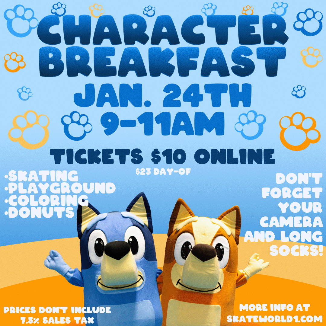 bluey and bingo 1-24-26 fb insta post Breakfast with Bluey and Bingo! get skating, donuts, and more from 9 to 11 AM on Jan. 24th!