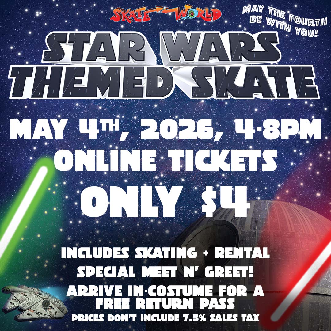 star wars skate fb insta Meet Eleven and Vecna at the rink on March 13th for our Stranger Things skate night from 6-9PM. Tickets are 11 dollars online.