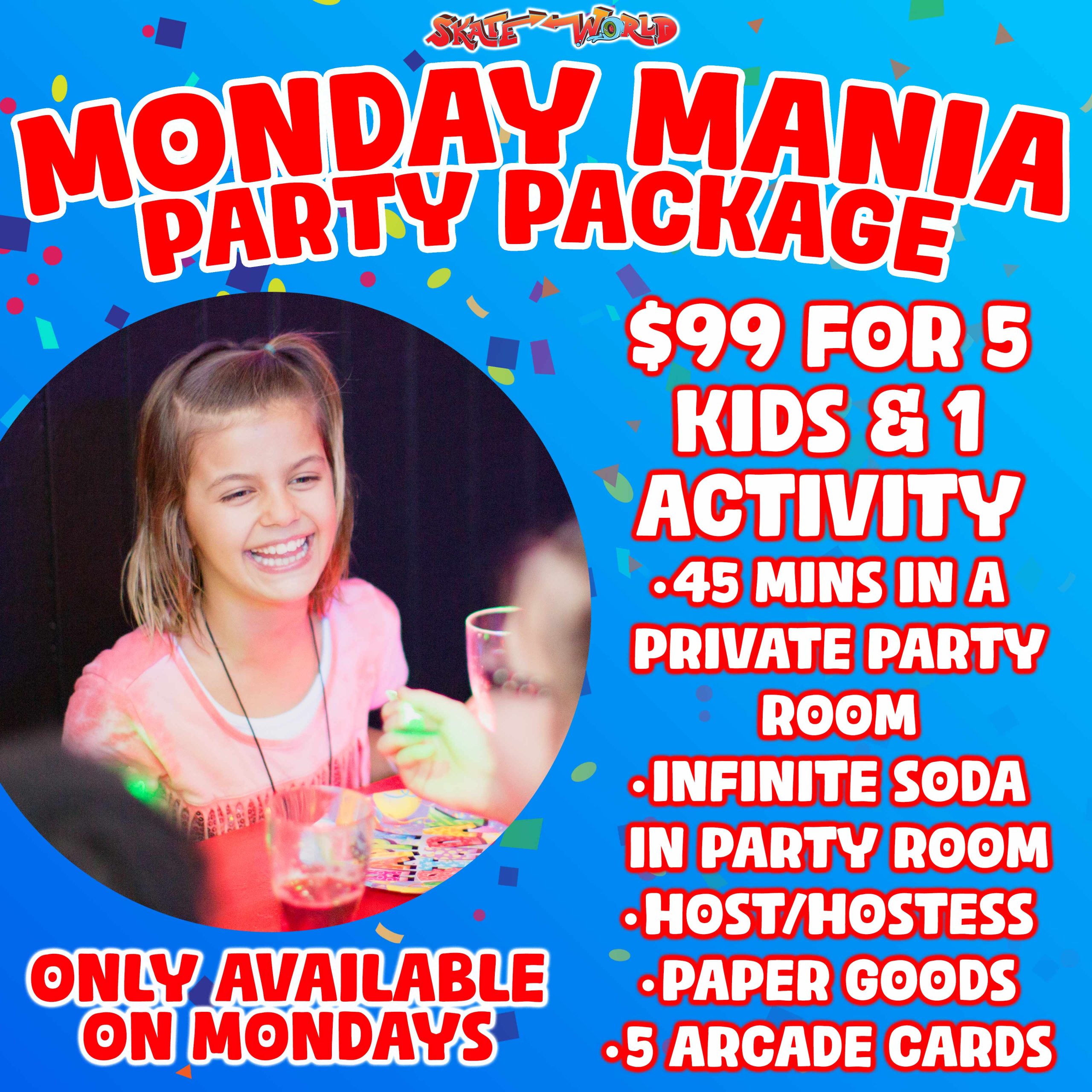 monday mania party fb insta fetch Family Fun at Skate World Center, skating, playground, skates, skate, Deals, deal, events, event, Bluey, Bluey and Bingo, Bingo, Heeler, Dogs, Puppies, Puppy, Dog, Cartoon, kids, families